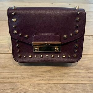 Furla Plum Saffiano Crossbody with Gold Studs